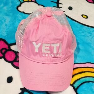 Yeti Pink and White Mesh Kids Trucker Cap